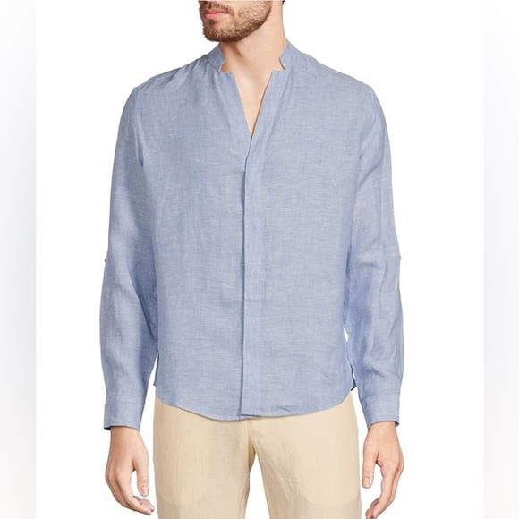 Baird McNutt Classic Fit Mandarin Collar Roll-Tab Long Sleeve Linen 2XLT Shirt - Picture 1 of 7